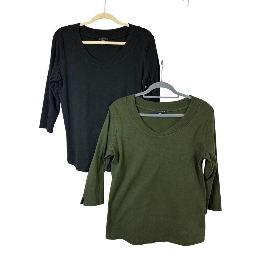 LOT of 2 Tribal 3/4 Sleeve Scoop Neck Tops Bundle Size XL Black & Green